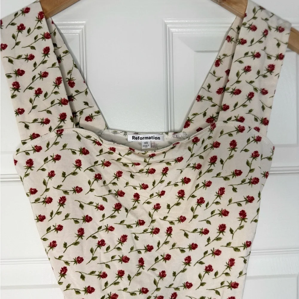 REFORMATION Clarke Knit Tank - Madison Rose Floral White Green Red XS - Picture 3 of 5